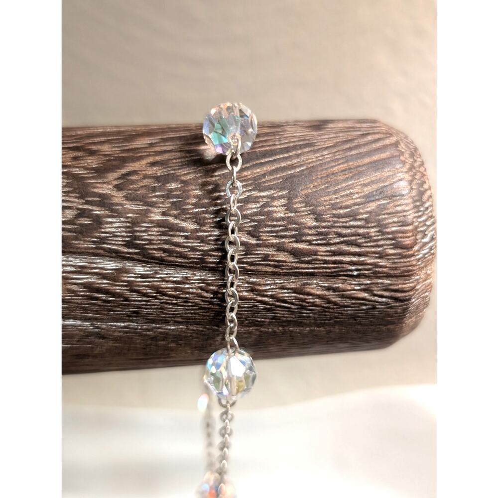 AB Faceted Glass Crystal Bead Silver Tone Chain Bracelet